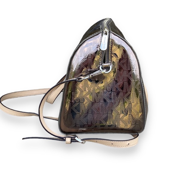 Michael Kors Grayson Nickel Mirror Metallic Logo Satchel Bag - Picture 3 of 12